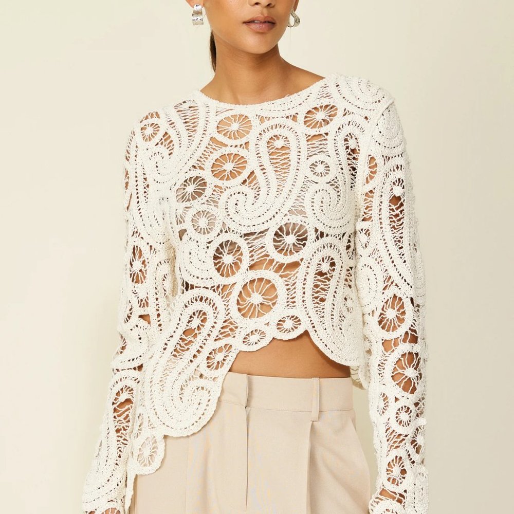 LINE & DOT Baja Crochet Top Sz XS Ivory NTW Resort Collection